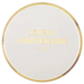 "Joyeux Anniversaire" Birthday Large Lunch Paper Plates, White and Gold, 9 Inches, 10 Count