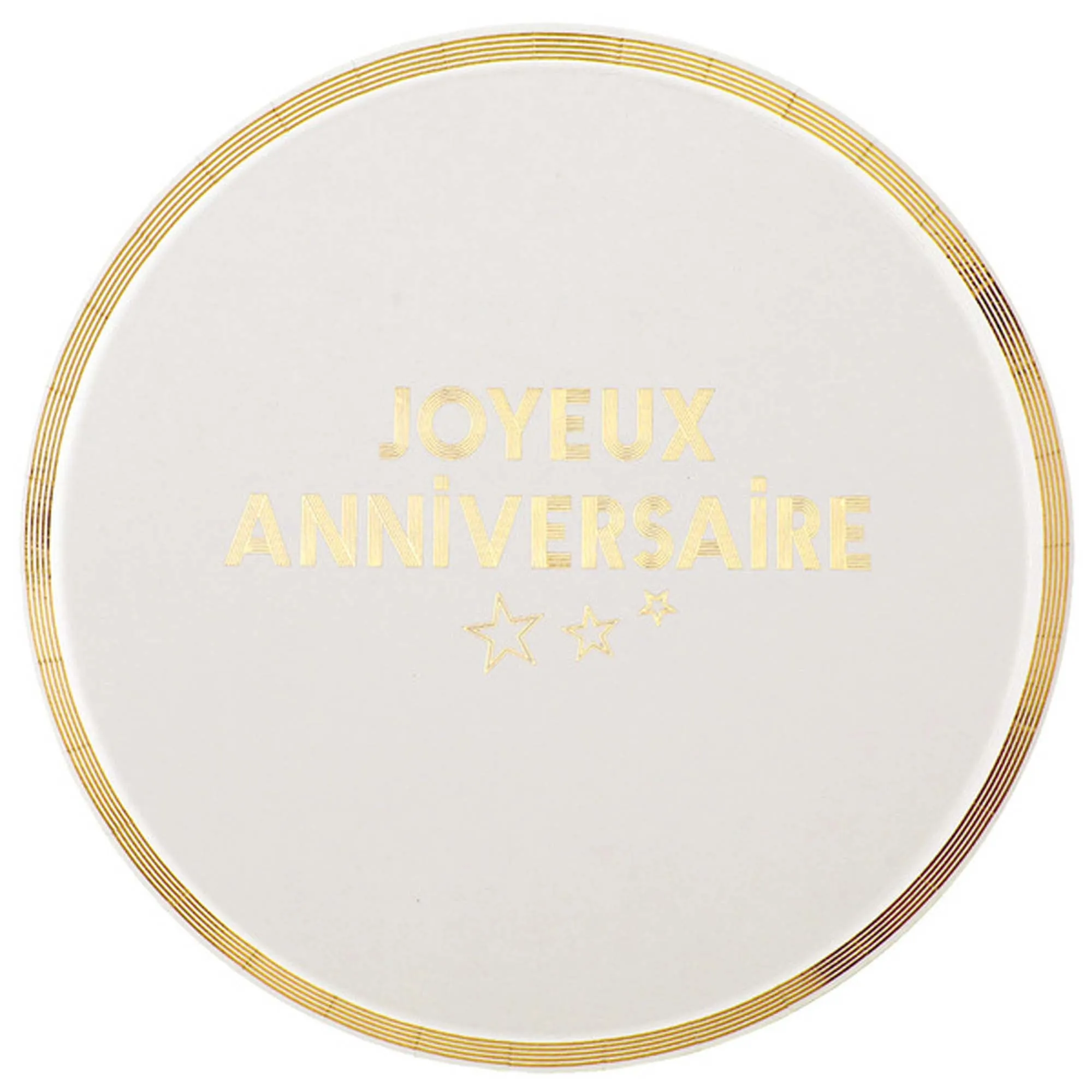 "Joyeux Anniversaire" Birthday Large Lunch Paper Plates, White and Gold, 9 Inches, 10 Count