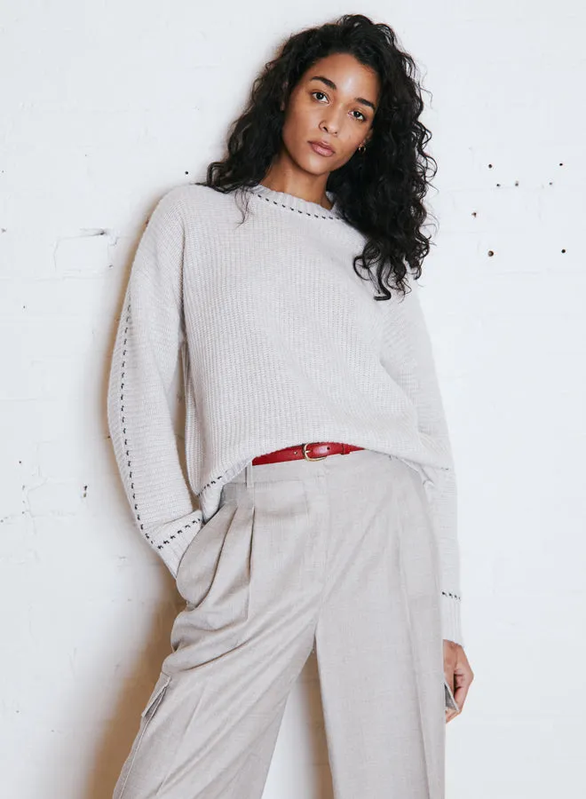 R13927 Shaker crew with contrast stitch detail
