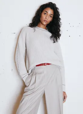 R13927 Shaker crew with contrast stitch detail