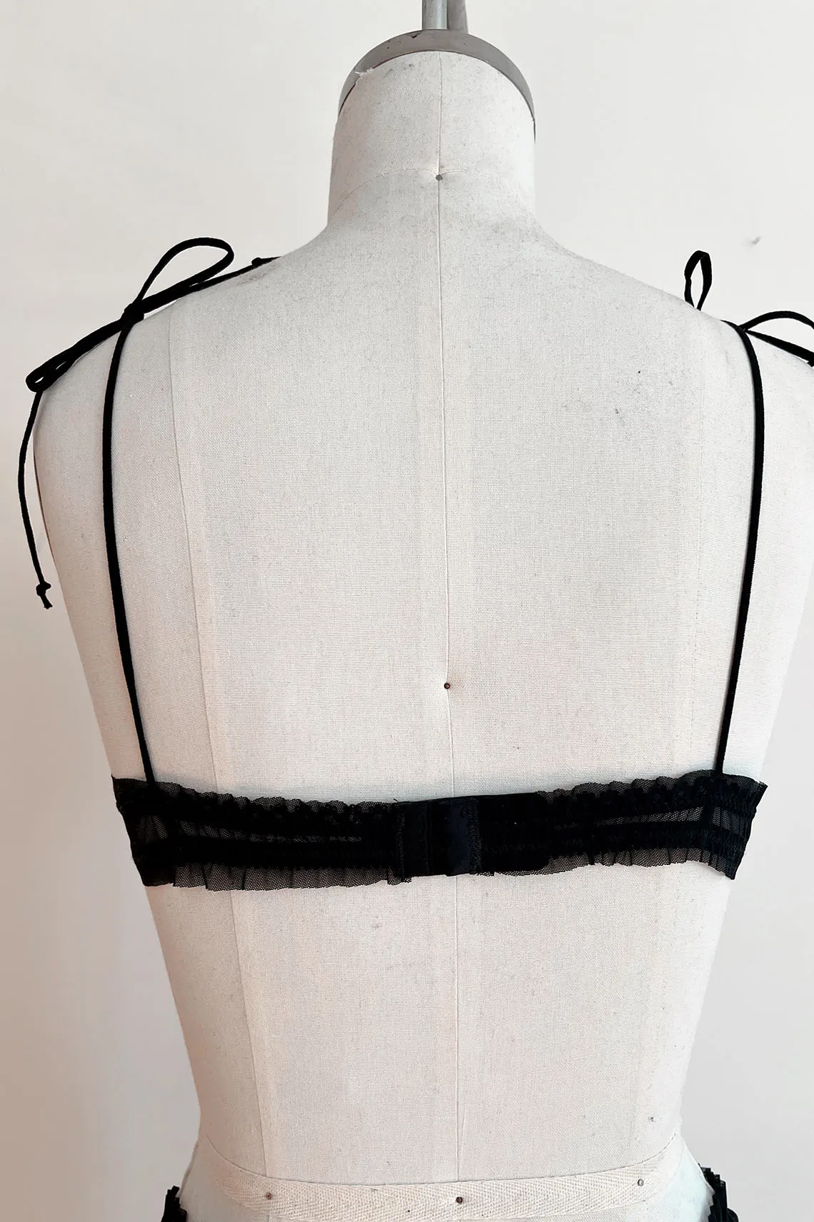 READY TO SHIP / Black Recycled Mesh Rosette Bralette (XS,S)