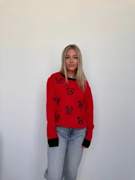 Red and Black Multi Bulldog Knit Long Sleeve
