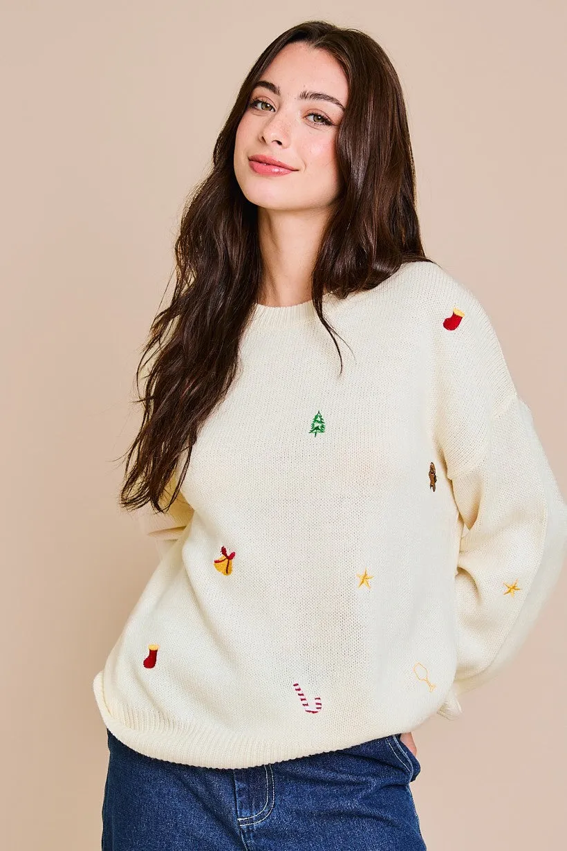 Round Neck Embroidered Sweater