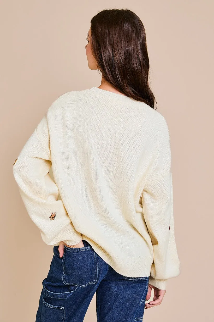 Round Neck Embroidered Sweater