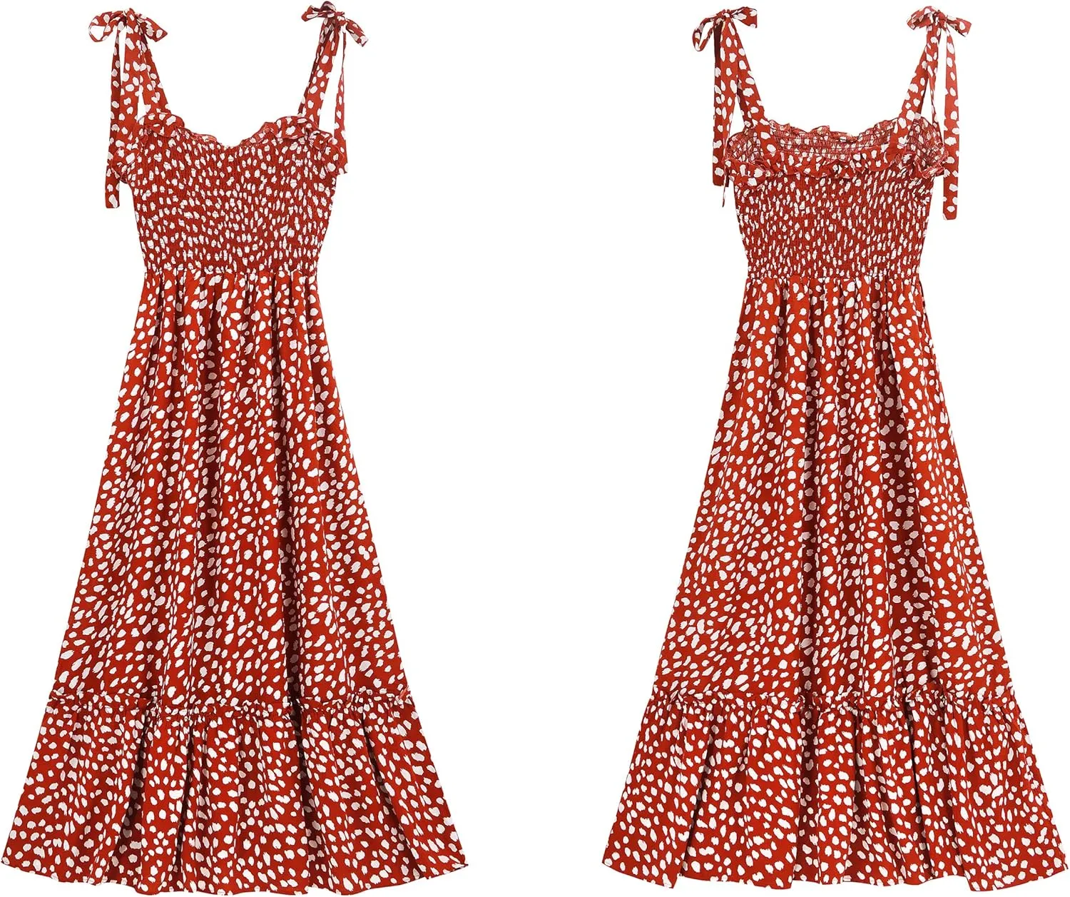 R.Vivimos Women's Summer Straps Cotton Irregular Polka Dot Ruffles Midi Dress
