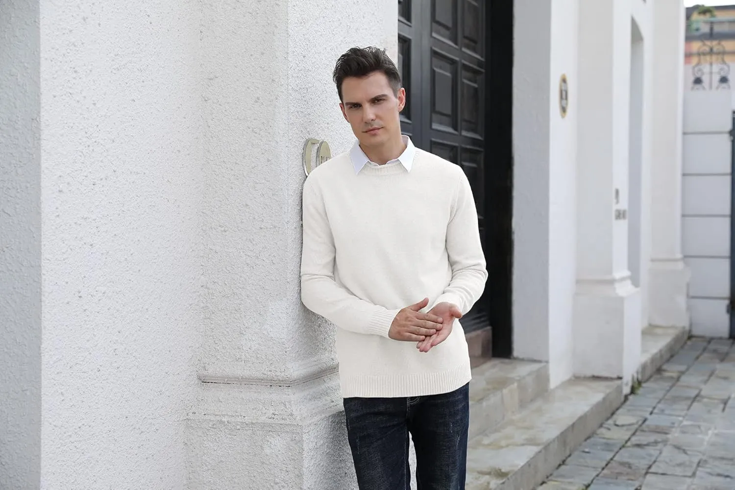 Sailwind Men's Crewneck Sweater Soft Casual Sweaters for Men Classic Pullover Sweaters with Ribbing Edge