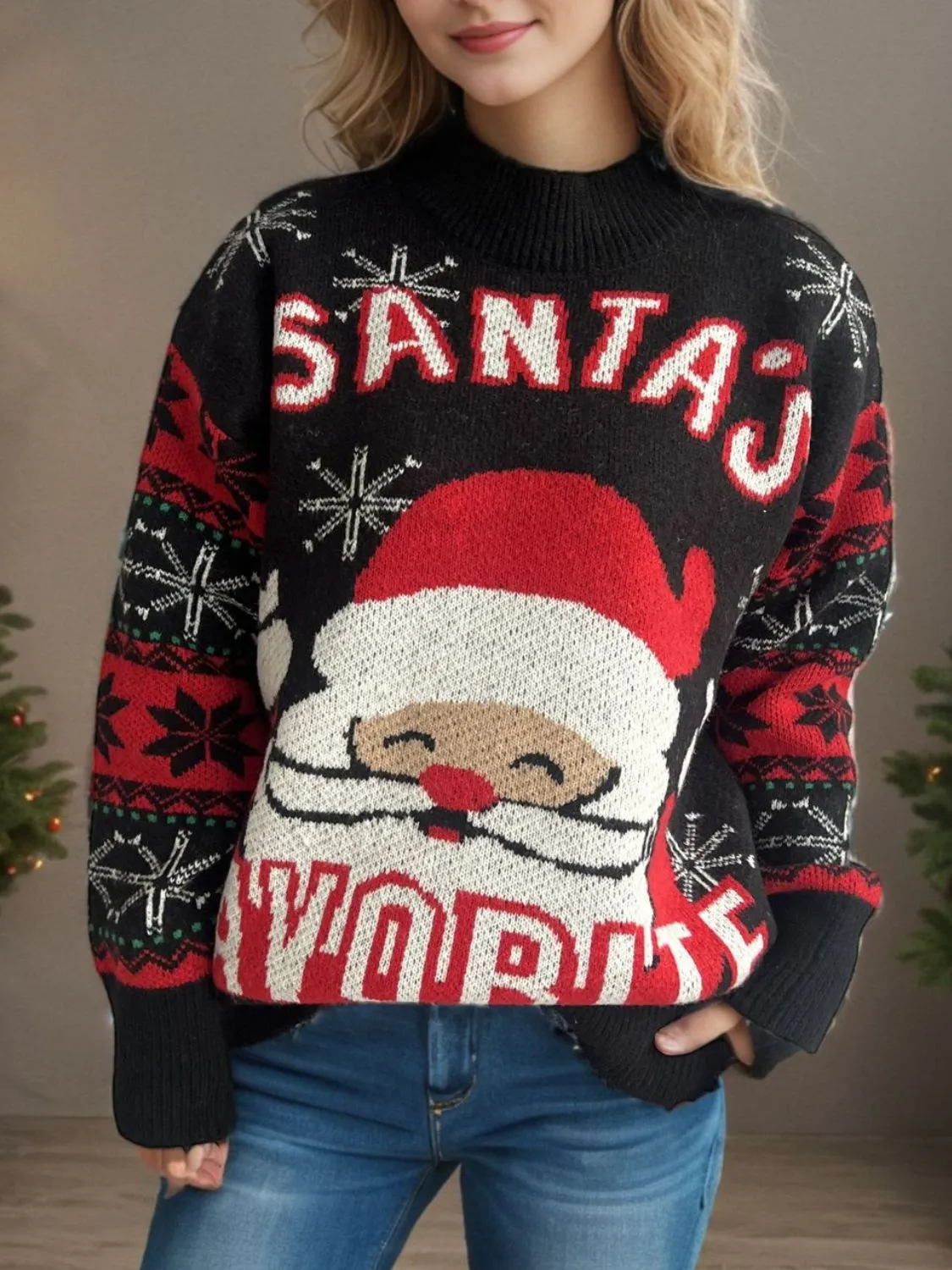 Santa Christmas Sweater Womens Fashion Holiday Clothing Ugly Christmas Sweater Unisex Sweatshirt KESLEY