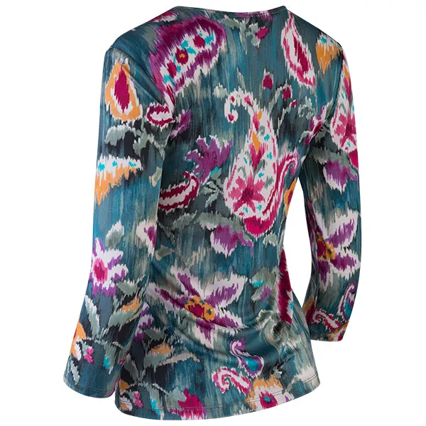 Shaped Knit Tee in Paisley Teal Ikat
