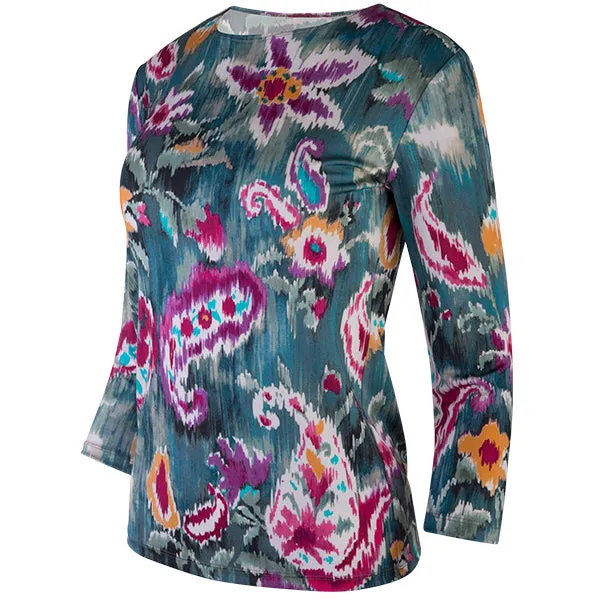 Shaped Knit Tee in Paisley Teal Ikat