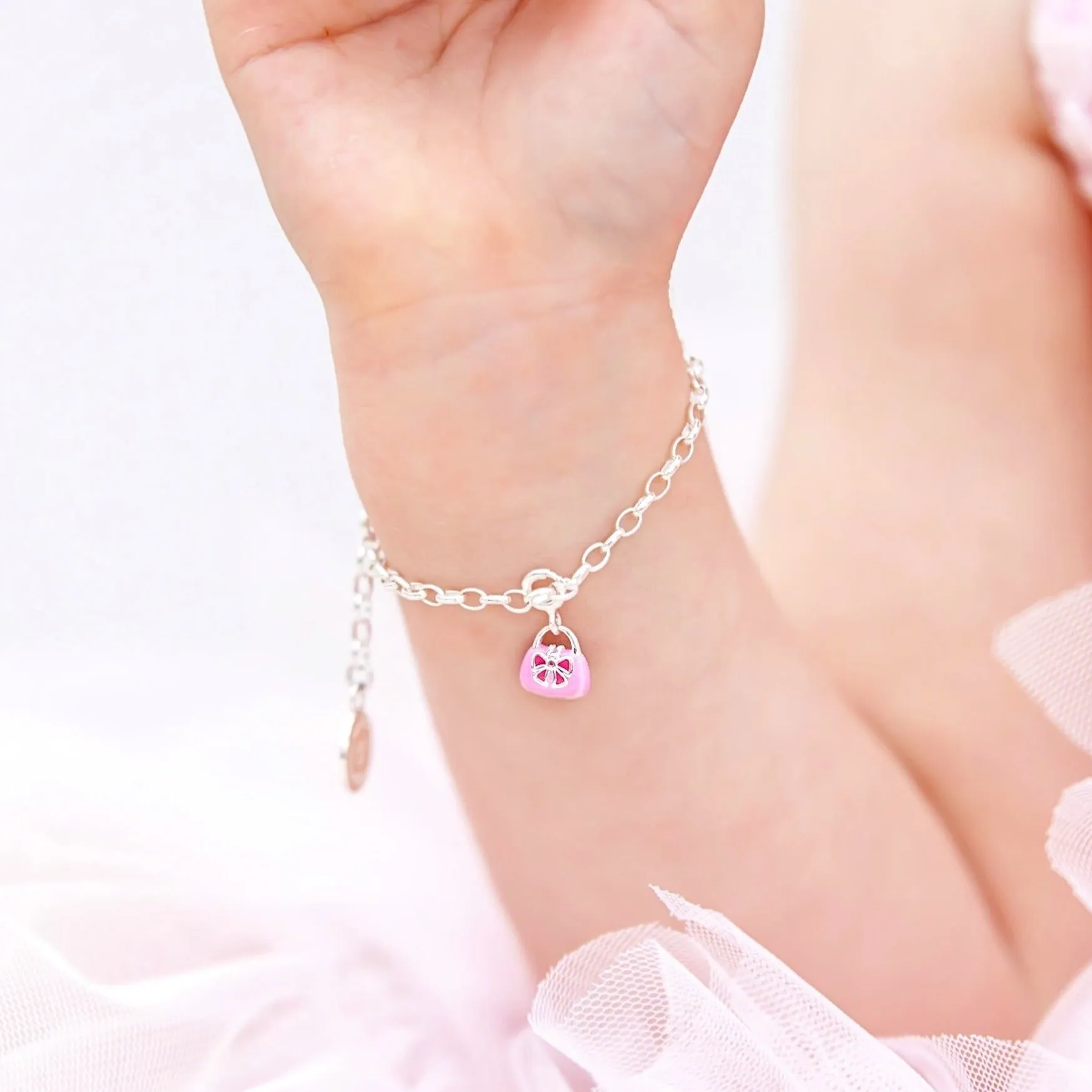 Silver and Pink Handbag Charm - Sterling Silver