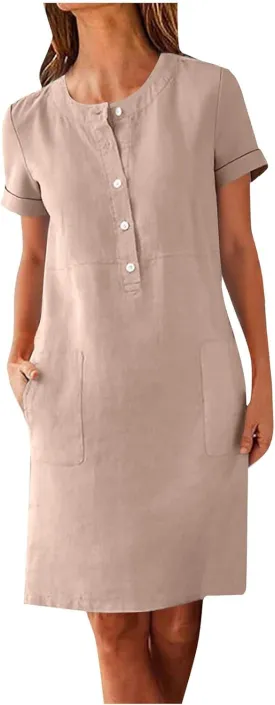 Summer Dresses for Women 2025 Button Front Short Sleeve Tshirt Dress Business Casual Sundresses with Pockets