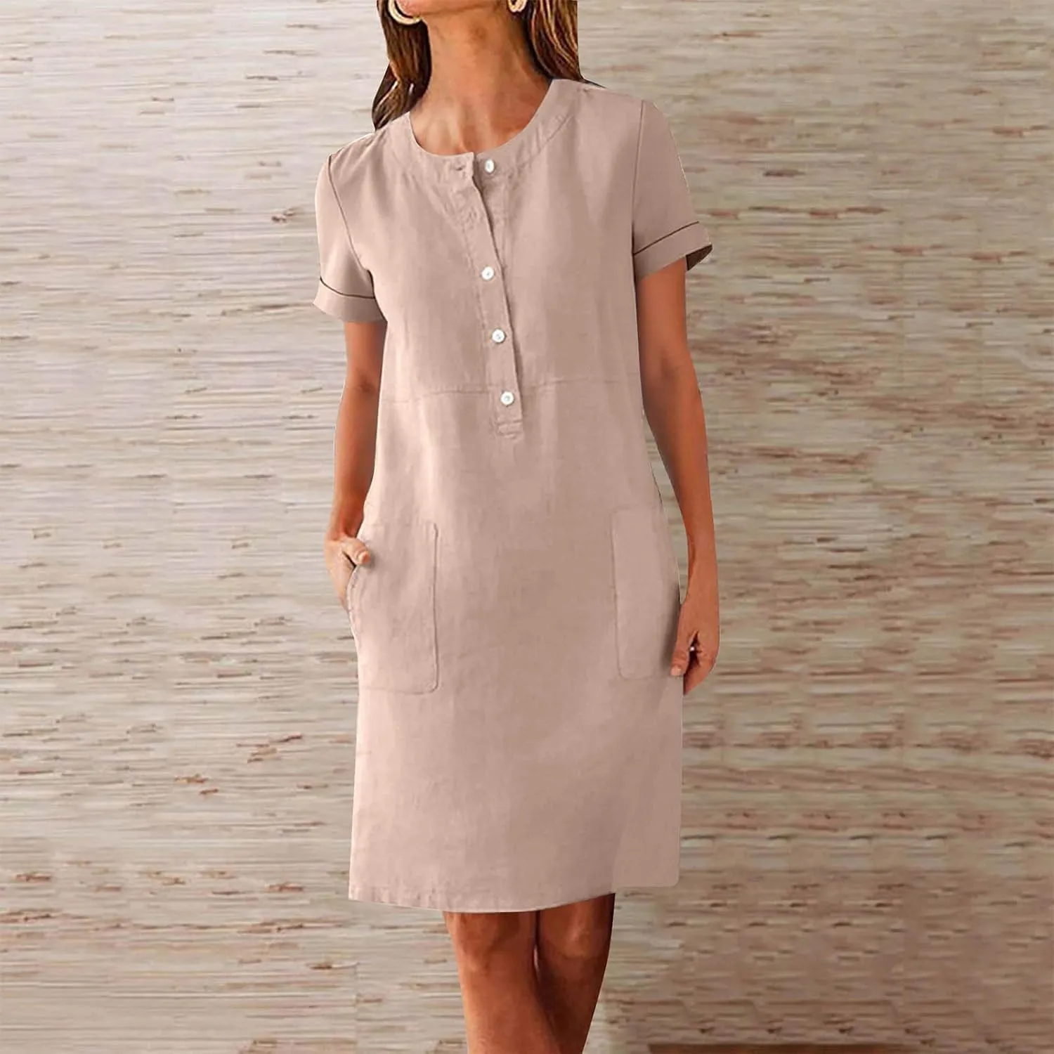 Summer Dresses for Women 2025 Button Front Short Sleeve Tshirt Dress Business Casual Sundresses with Pockets