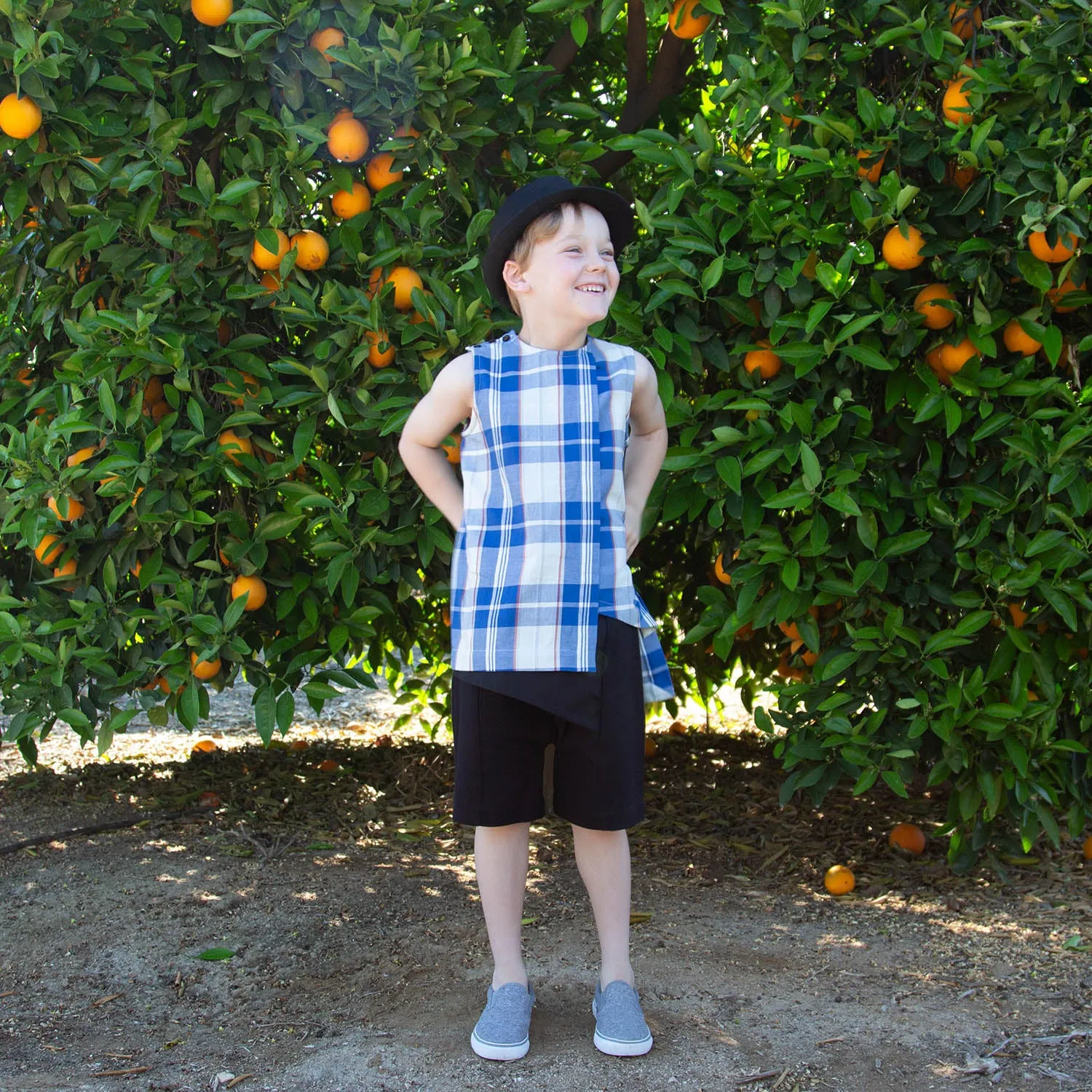 Tartan top voor jongens en meisjes in Blauw en Wit