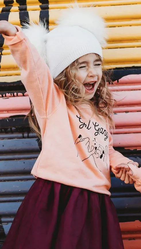 Toddler Big Girl Double Fur Pom Angora/Wool Beanie Hat