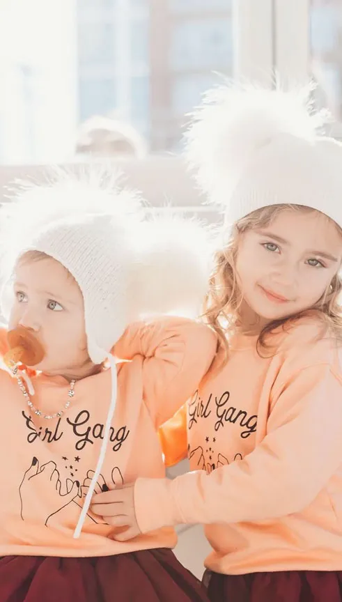 Toddler Big Girl Double Fur Pom Angora/Wool Beanie Hat