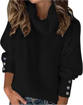 Turtleneck Loose Pullover Tops Sweater Mid Length Dress with Shoulder Sleeves and Half Turtleneck Sweater Neck Tops