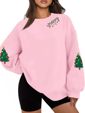 UNIQUEONE Christmas Sweatshirts For Women Tis The Season Sweatshirt Ugly Xmas Tree Fall Pullover Cute Santa Graphic Tops