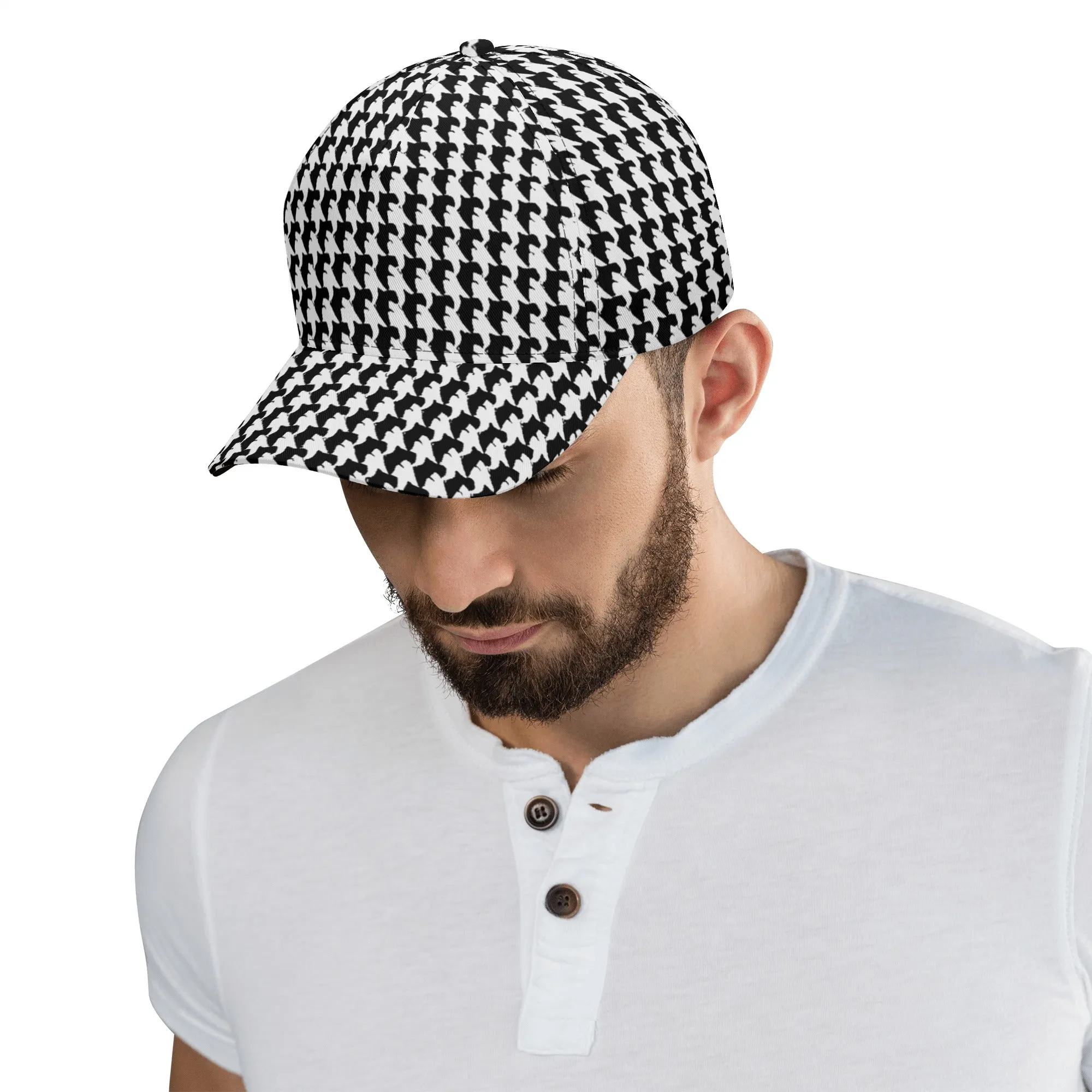 Vampire Art Dark Academia Black and White Houndstooth Vintage Windowpane Baseball Cap