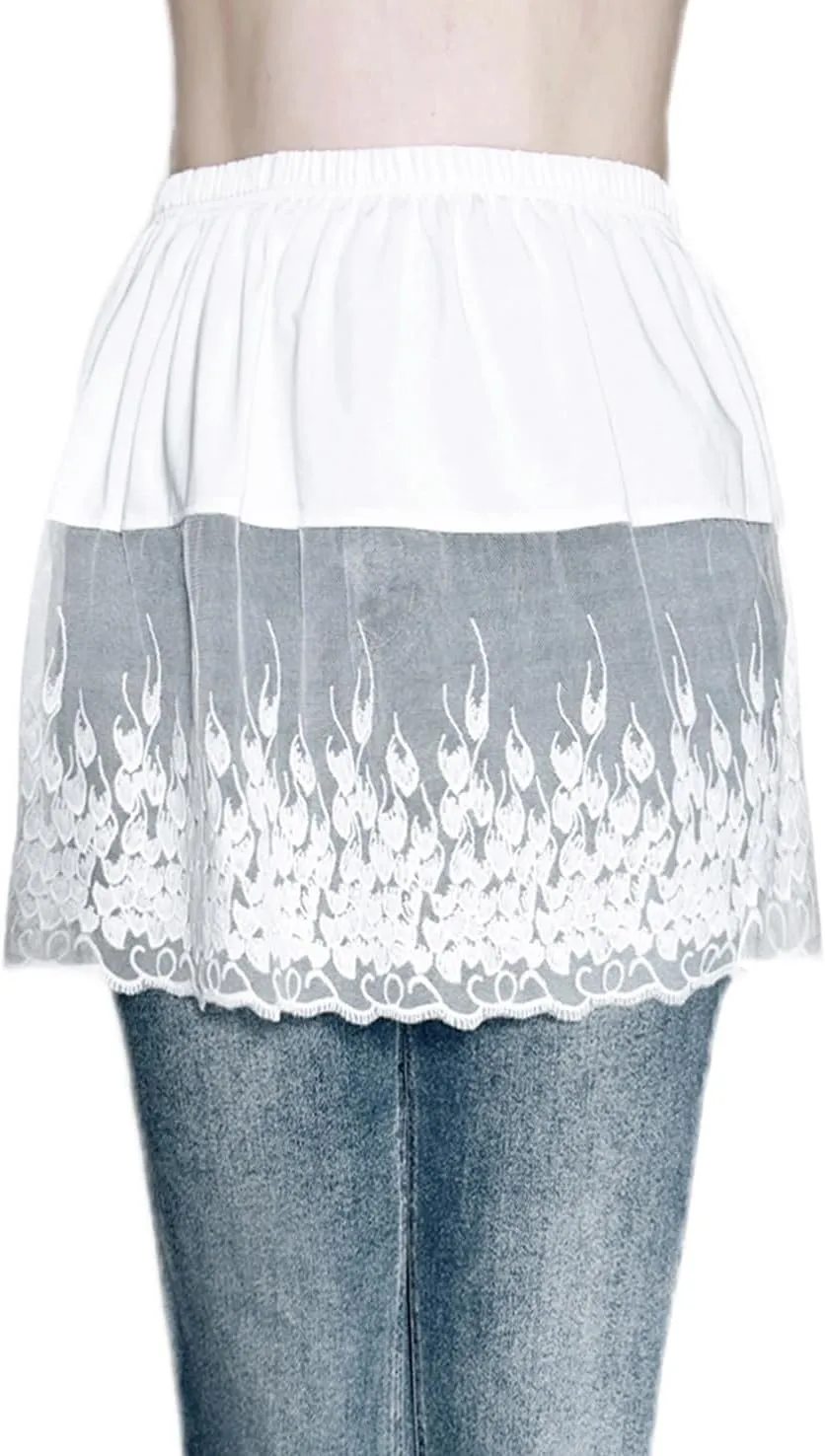 Vanrose Jan Women's Sheer Underskirt See Through Lace Trim Layering V28 Black S/M