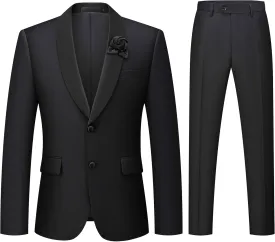 WEEN CHARM Men's 2 Piece Suit Two Button Blazer Jacket Pants Set Slim Fit Formal Wedding Business Suit Elegant Tuxedo Suit