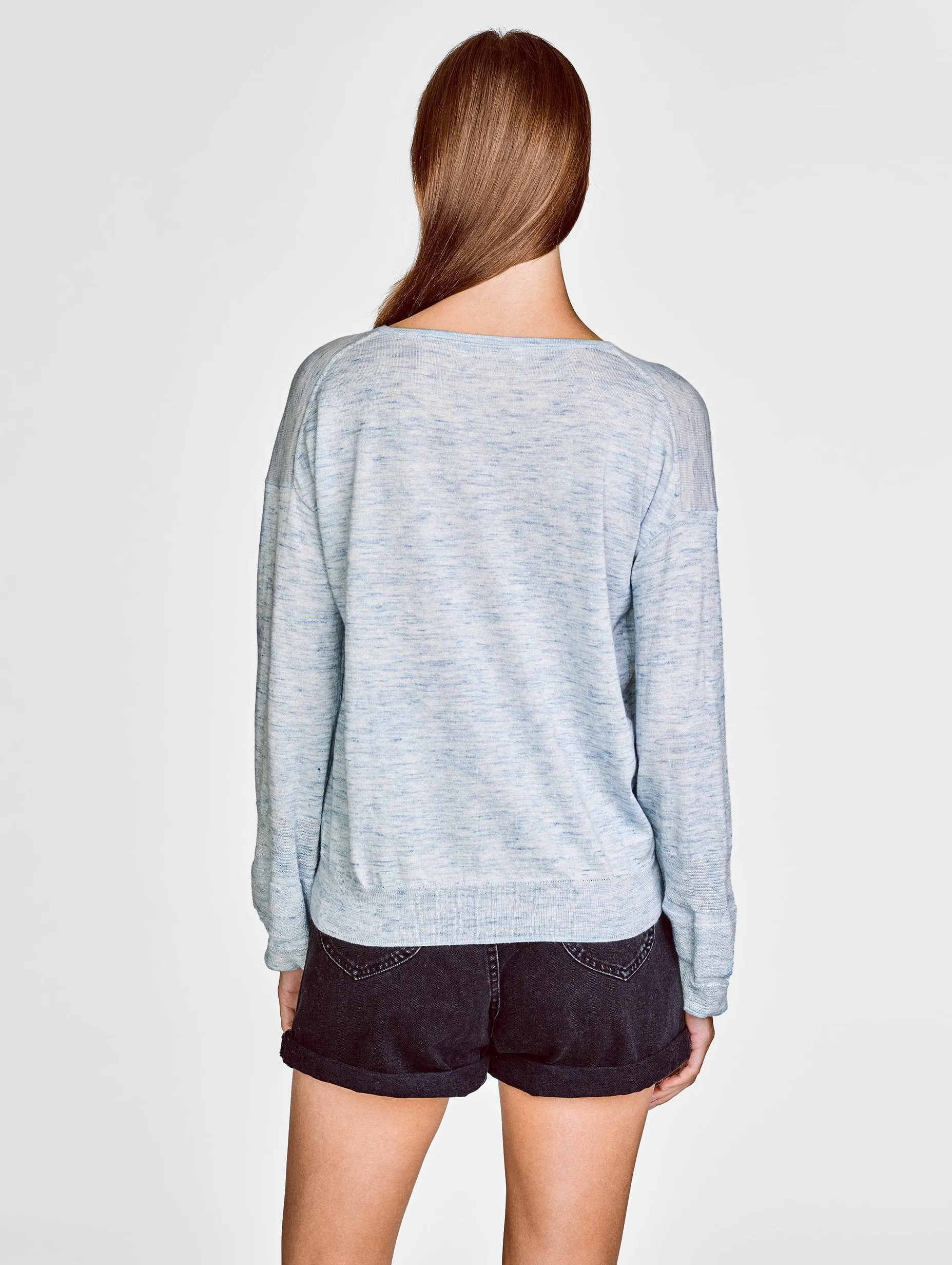 White   Warren - Blouson Sleeve Wide V-Neck in Crystal Blue Heather