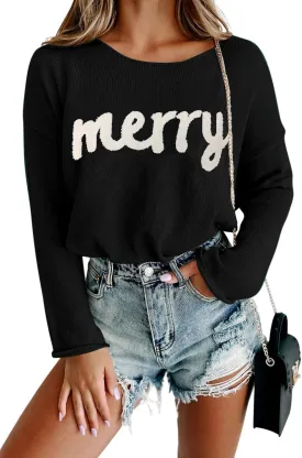 Women Merry Christmas Sweater Long Sleeve Xmas Knitted Top Funny Holiday Graphic Pullover Tops 2024 Trendy