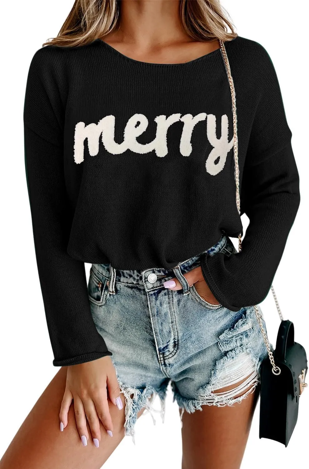 Women Merry Christmas Sweater Long Sleeve Xmas Knitted Top Funny Holiday Graphic Pullover Tops 2024 Trendy