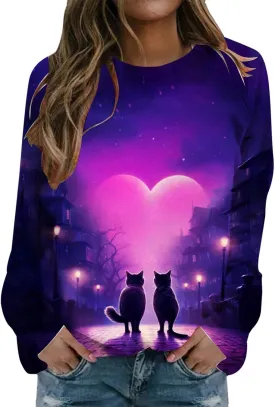 Womens Valentine's Day Sweatshirt Casual Love Heart Graphic Shirt Round Neck Pullover Cute Tops Long Sleeve Hoodie