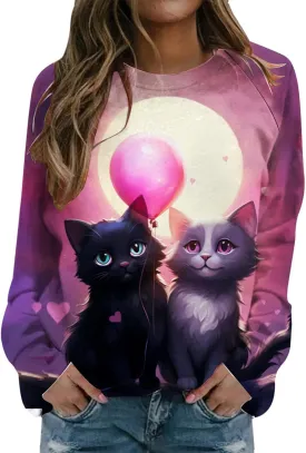 Womens Valentine's Day Sweatshirt Casual Love Heart Graphic Shirt Round Neck Pullover Cute Tops Long Sleeve Hoodie