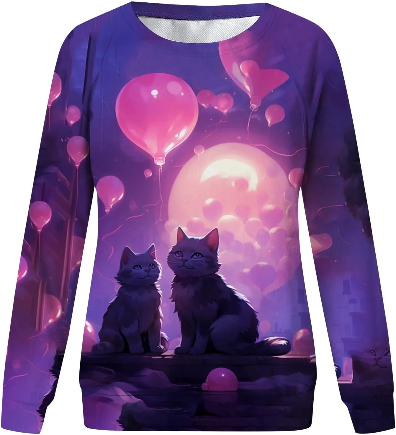 Womens Valentine's Day Sweatshirt Casual Love Heart Graphic Shirt Round Neck Pullover Cute Tops Long Sleeve Hoodie