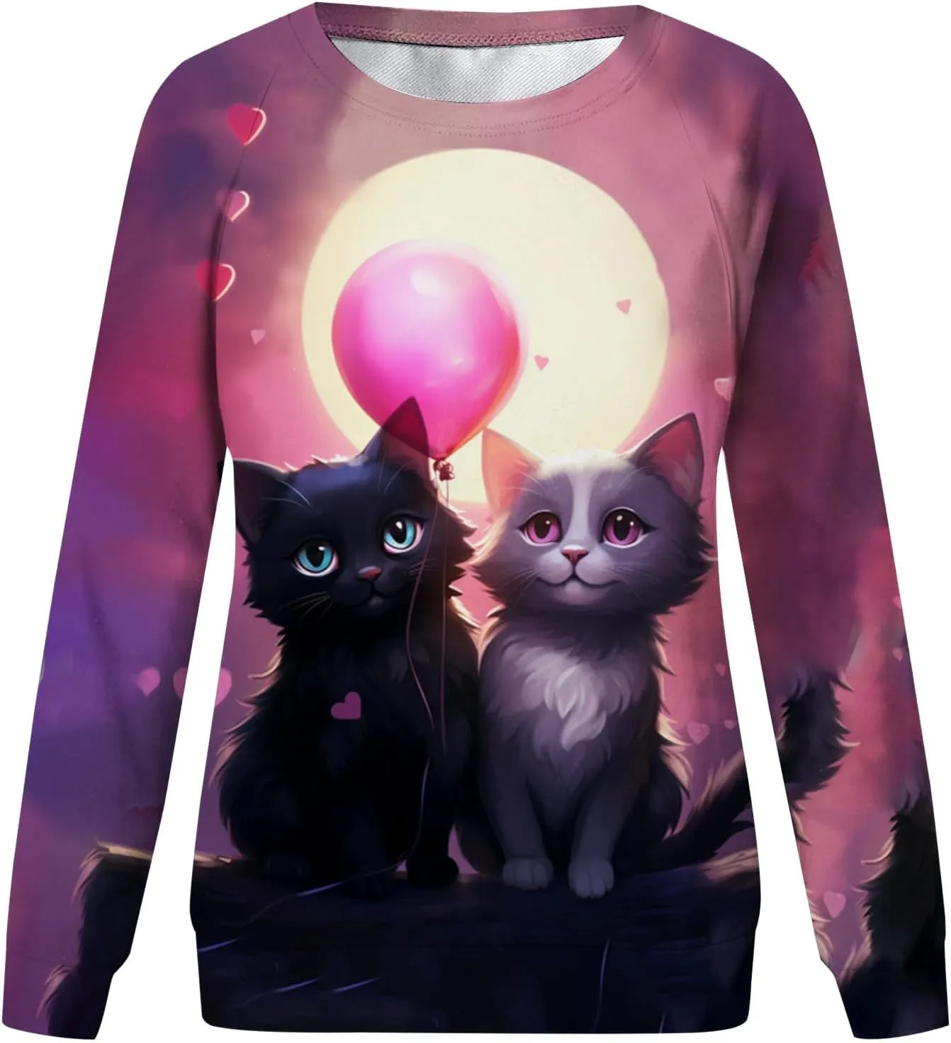 Womens Valentine's Day Sweatshirt Casual Love Heart Graphic Shirt Round Neck Pullover Cute Tops Long Sleeve Hoodie