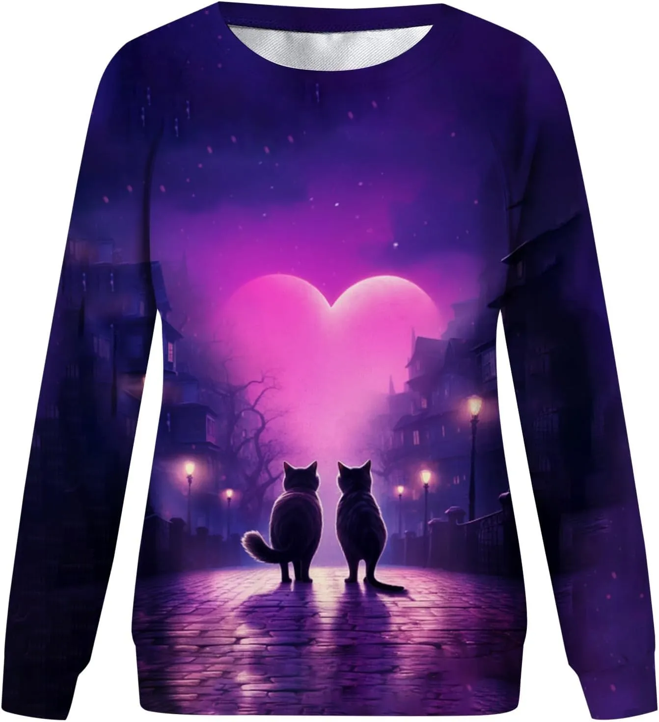 Womens Valentine's Day Sweatshirt Casual Love Heart Graphic Shirt Round Neck Pullover Cute Tops Long Sleeve Hoodie