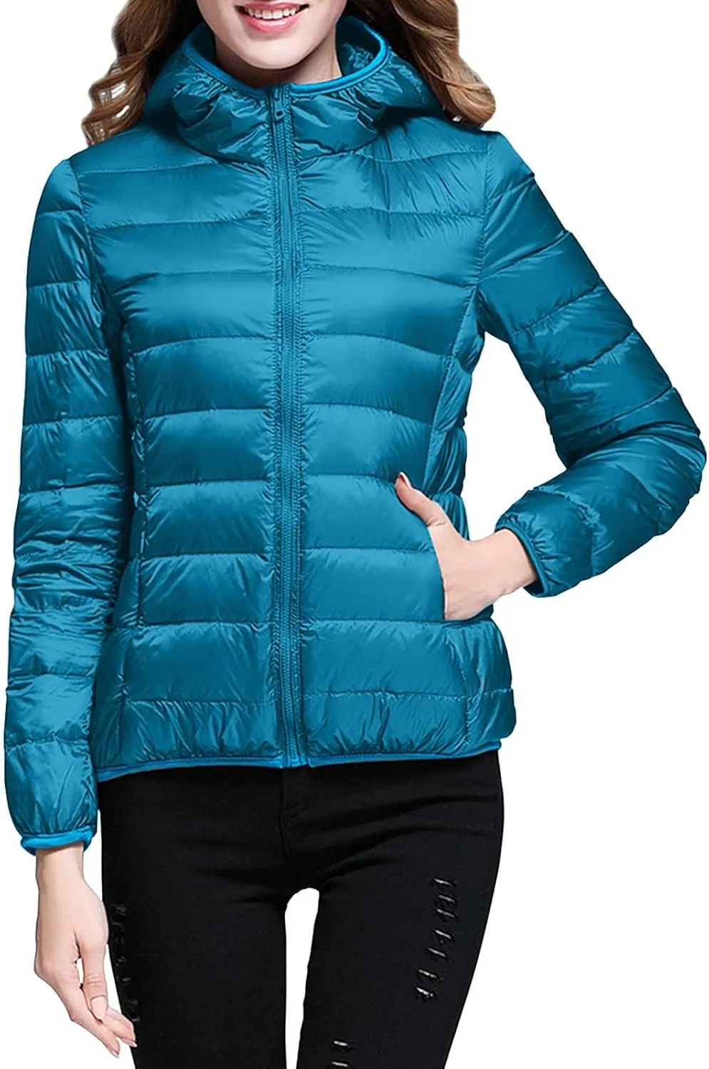 Womens Warm Lightweight Puffer Jackets Fashion Solid Color Waterproof Quilted Coats White Duck Down Casual Outerwears