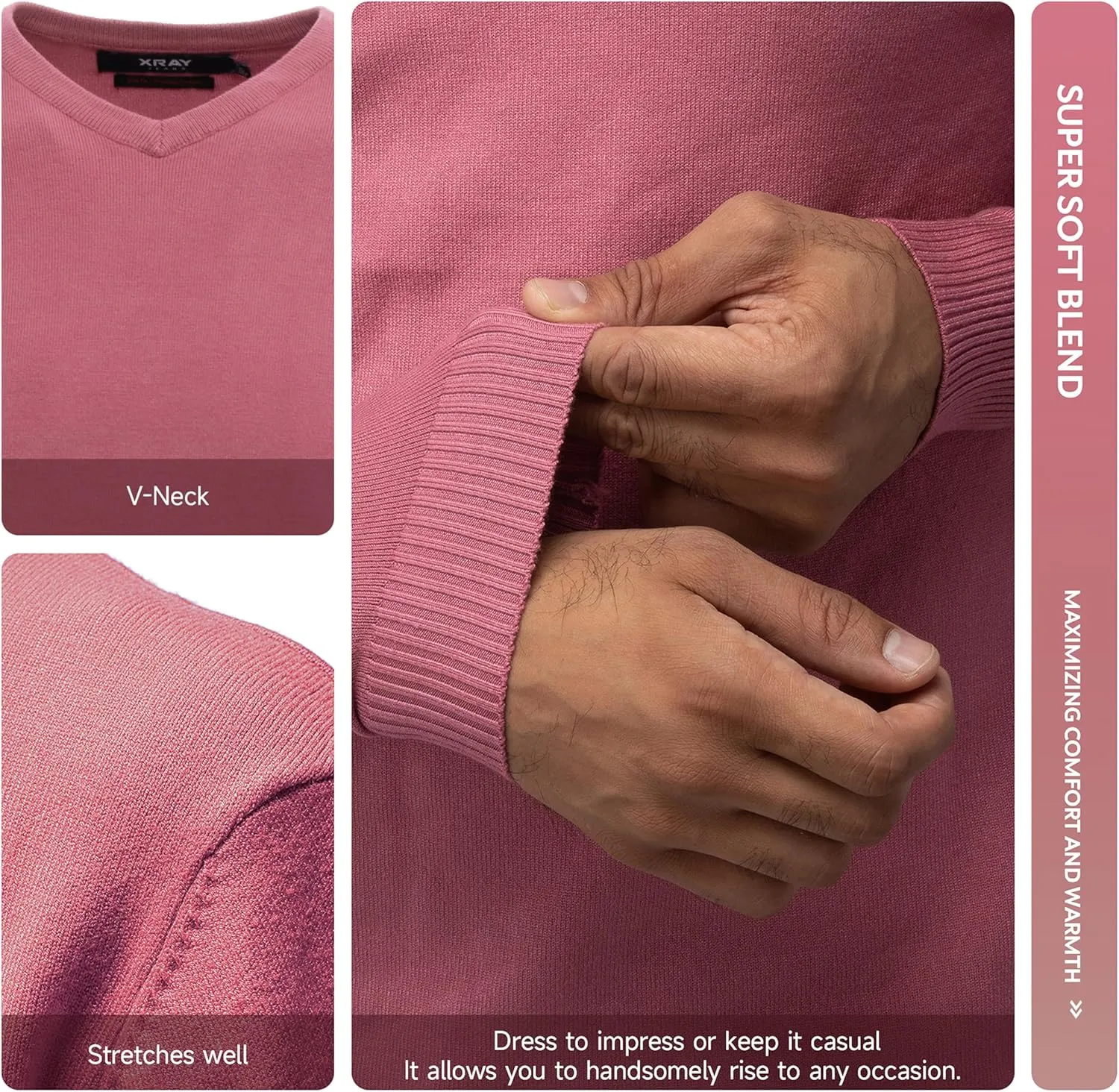 X RAY Mens V Neck Sweater, Basic Slim Fit Pullover, V-Neck Dress Sweater for Men Fall Winter (Available in Big & Tall)