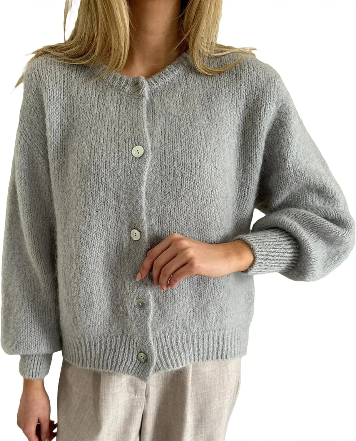 Y2k Knitted Cropped Cardigan Sweaters Women Long Sleeve Button Down Open Front Casual Cardigan Knitwear Top