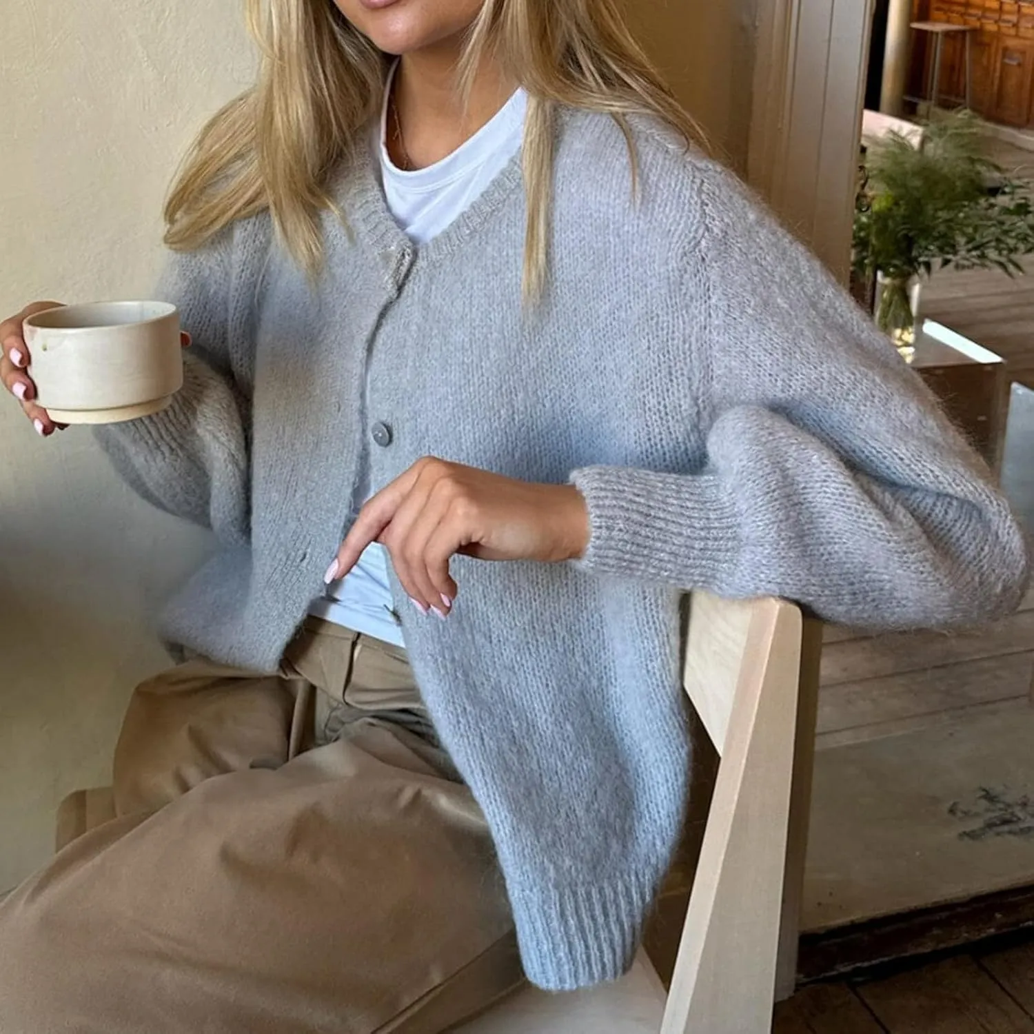 Y2k Knitted Cropped Cardigan Sweaters Women Long Sleeve Button Down Open Front Casual Cardigan Knitwear Top