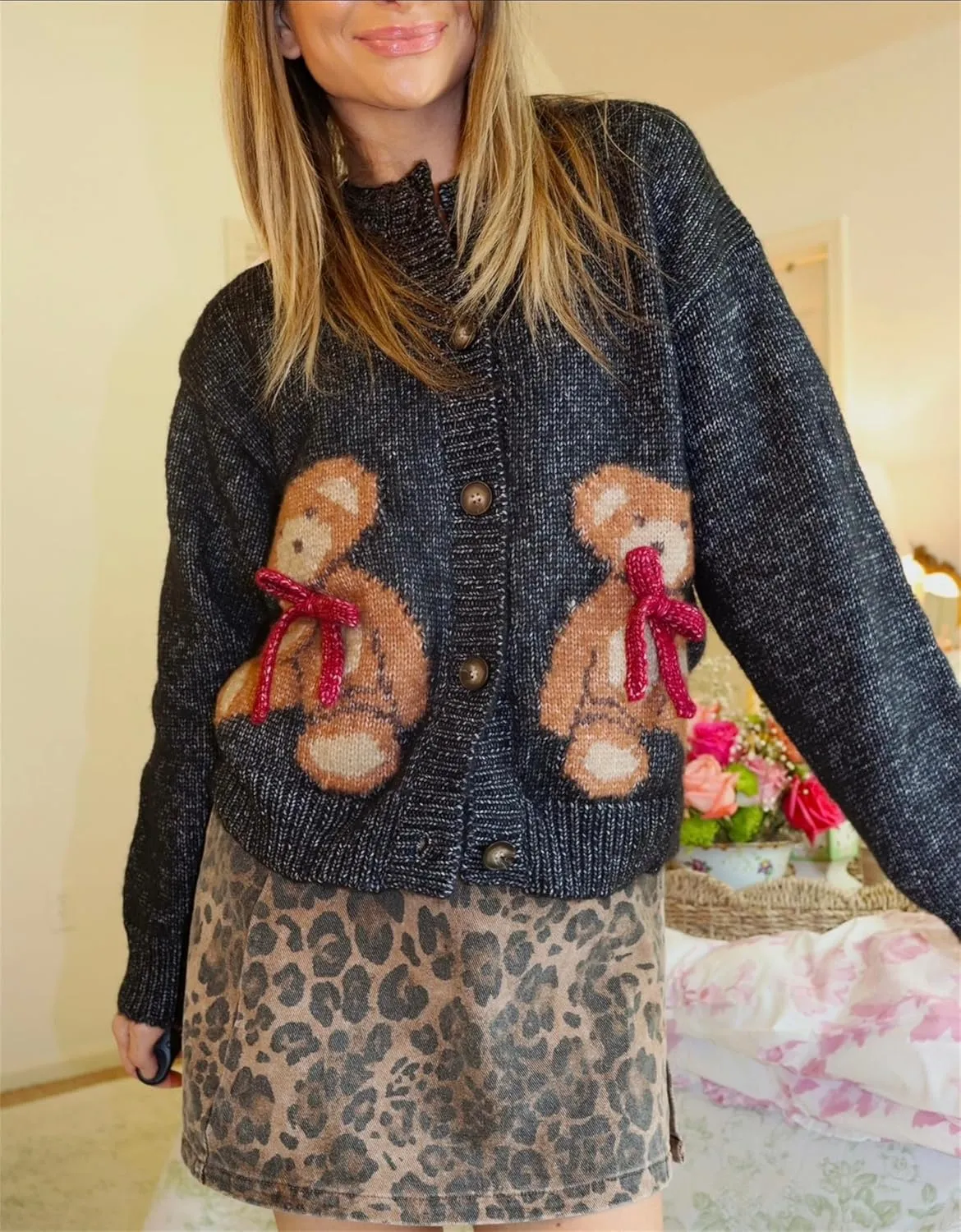 Y2k Knitted Cropped Cardigan Sweaters Women Long Sleeve Button Down Open Front Casual Cardigan Knitwear Top