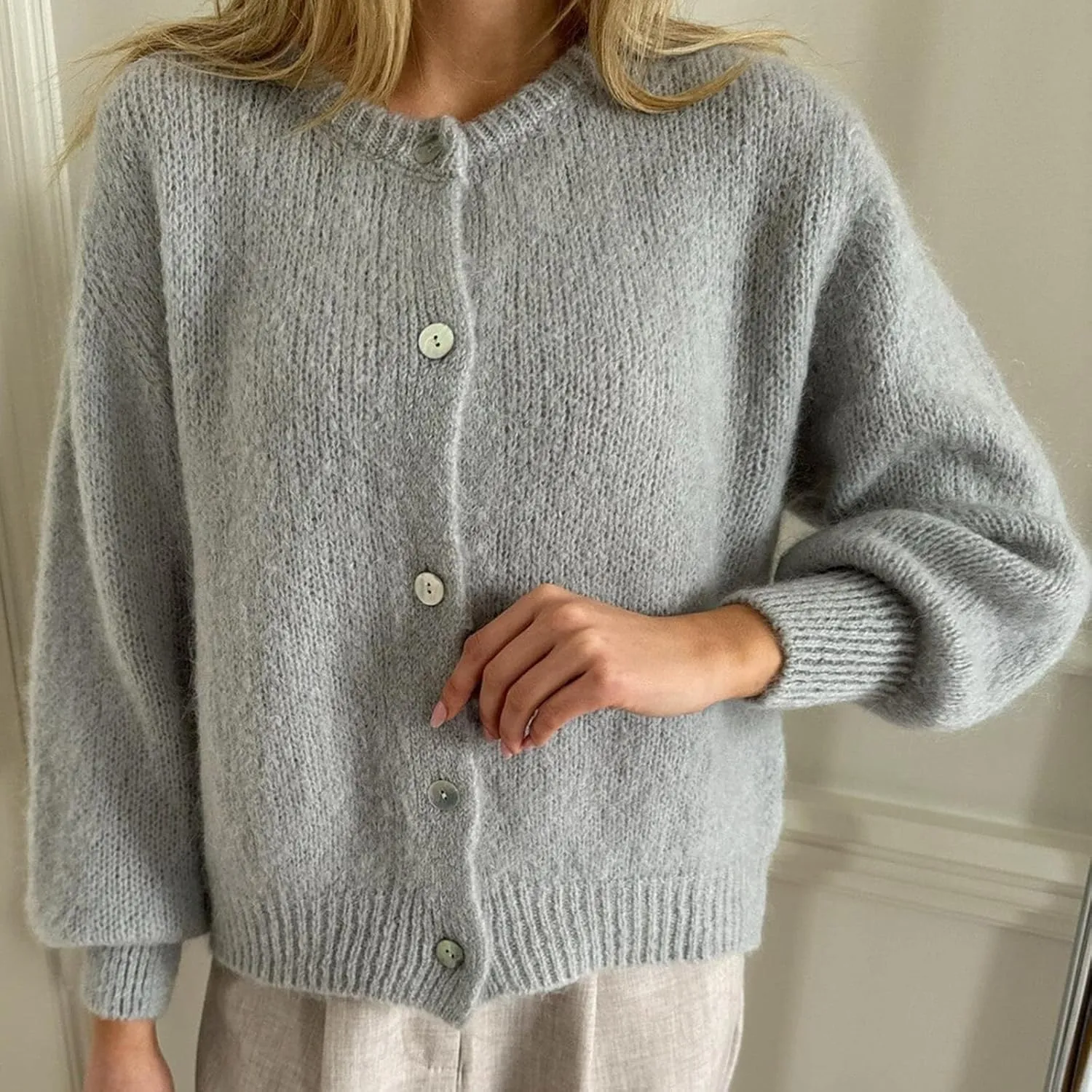 Y2k Knitted Cropped Cardigan Sweaters Women Long Sleeve Button Down Open Front Casual Cardigan Knitwear Top