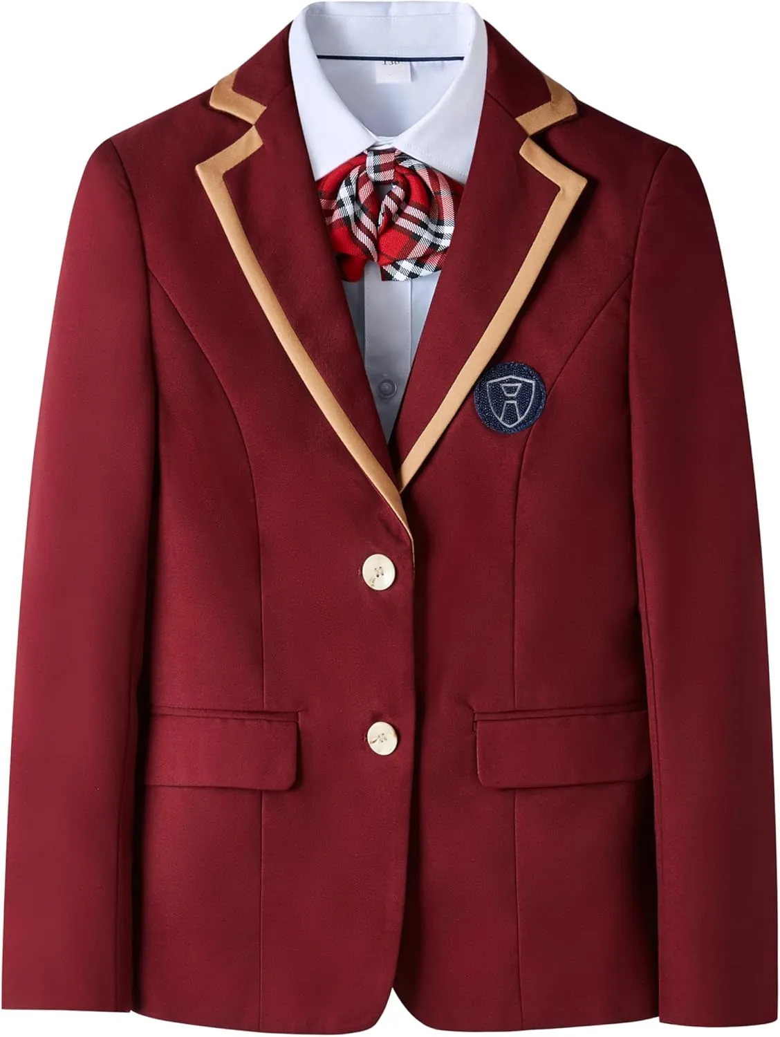 Youths' Preppy School Uniform Blazer, Burgundy with Gold Trim, 2-Button