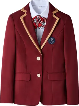 Youths' Preppy School Uniform Blazer, Burgundy with Gold Trim, 2-Button
